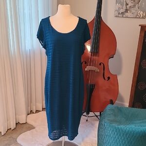 CATO Beautiful Peacock Blue Dress Sz L Super Comfortable EUC